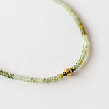 Ombre Green Tourmaline Beaded Bracelet with Knife-Edge Gold Bead