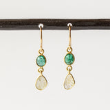 Oval Emerald and Diamond Slice Double Drop Earrings