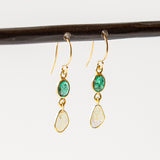 Oval Emerald and Diamond Slice Double Drop Earrings