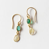 Oval Emerald and Diamond Slice Double Drop Earrings