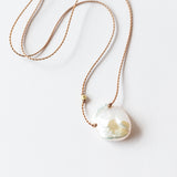 Oval Flat White Keshi Pearl Necklace