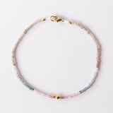 Pink and Gray Spinel Beaded Bracelet with Round Gold Bead