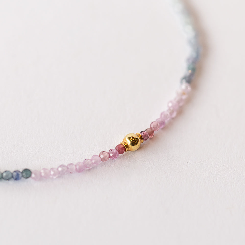 Pink and Gray Spinel Beaded Bracelet with Round Gold Bead