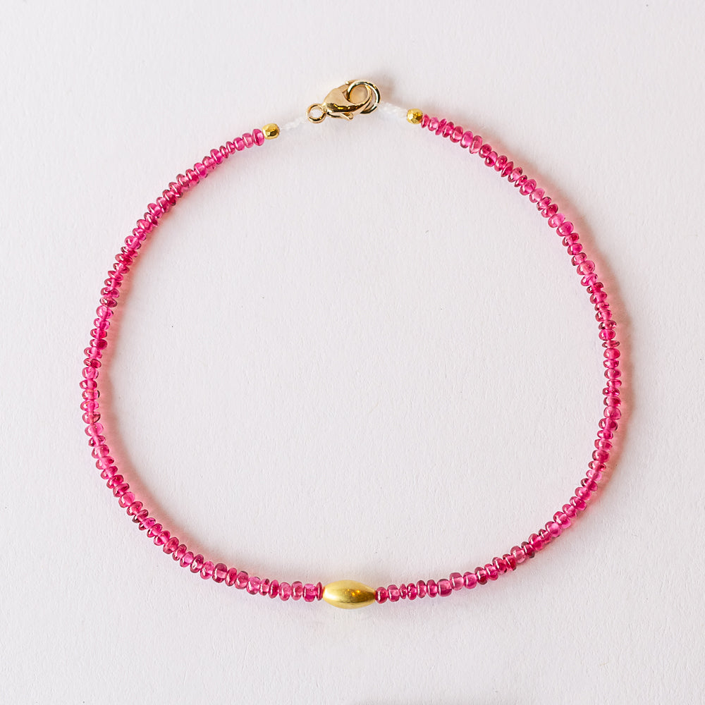 Pink Spinel Beaded Bracelet with Oblong Gold Bead