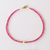 Pink Spinel Beaded Bracelet with Oblong Gold Bead