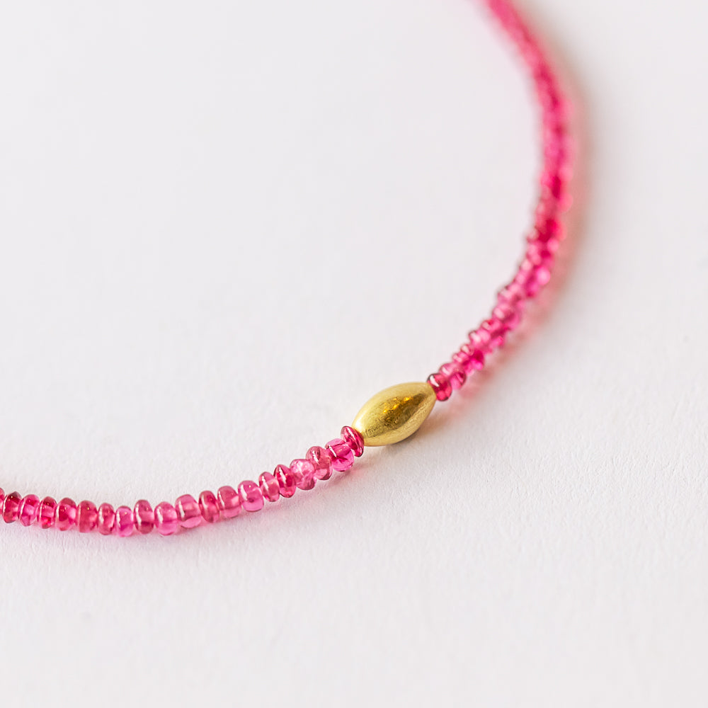Pink Spinel Beaded Bracelet with Oblong Gold Bead