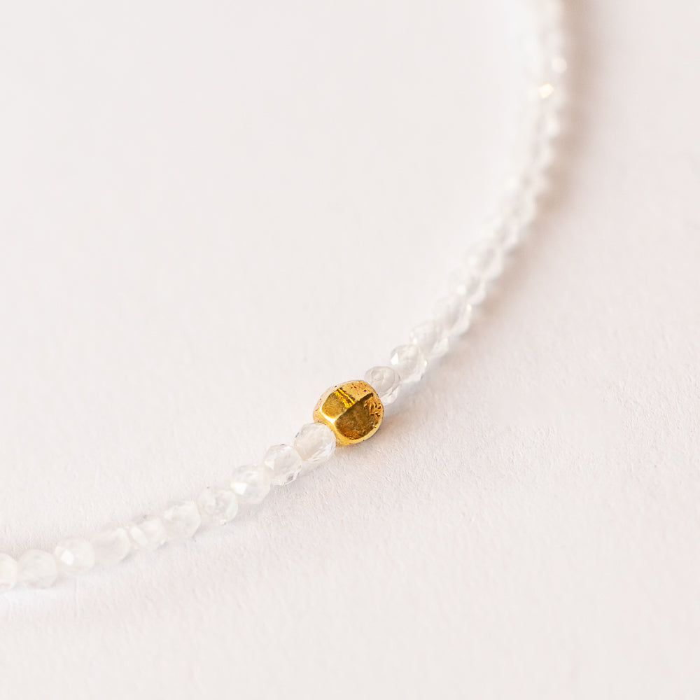Rainbow Moonstone Beaded Bracelet with Hexagonal Gold Bead