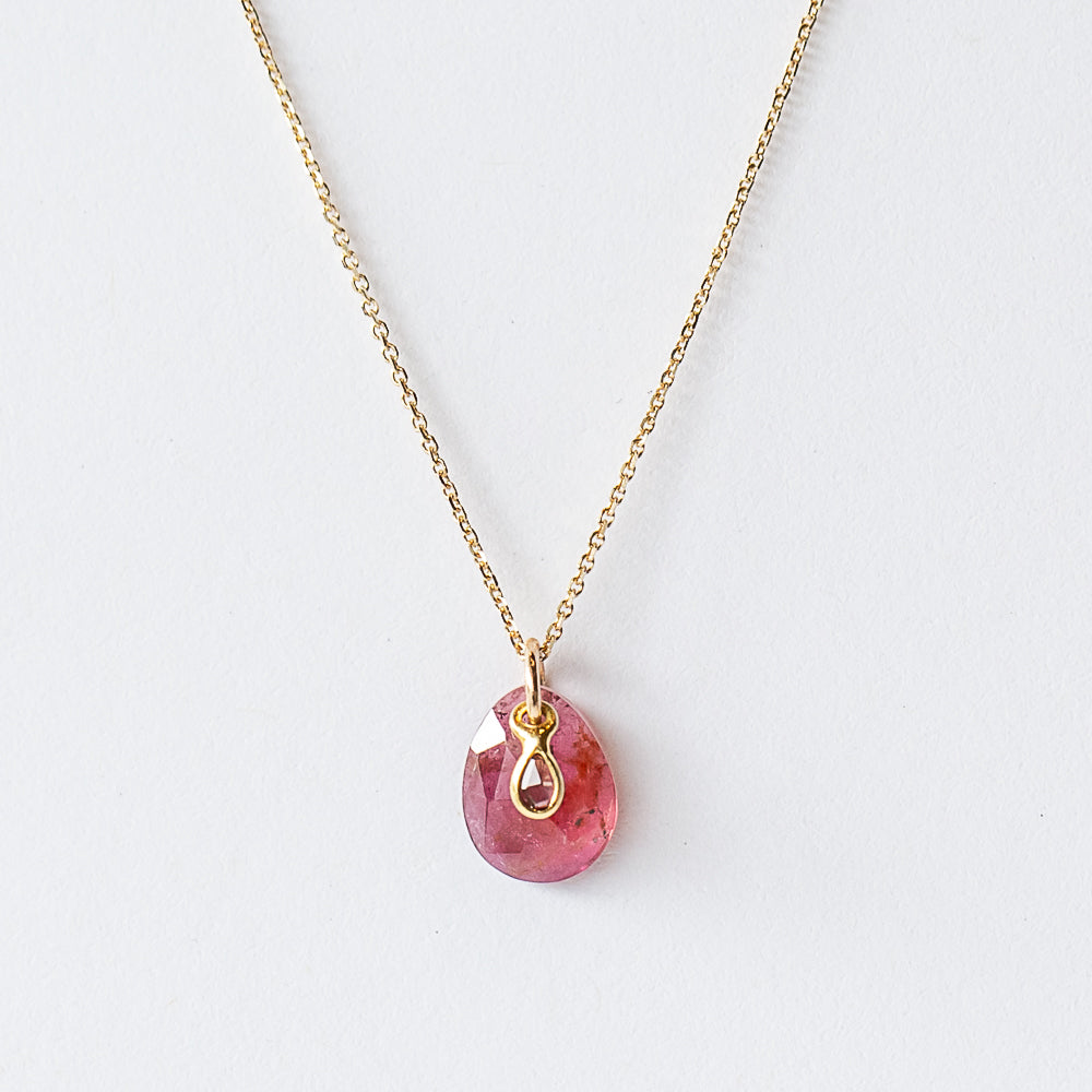 Teardrop Pink Tourmaline Necklace with Tiny Gray Diamond Dangle