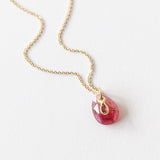 Teardrop Pink Tourmaline Necklace with Tiny Gray Diamond Dangle