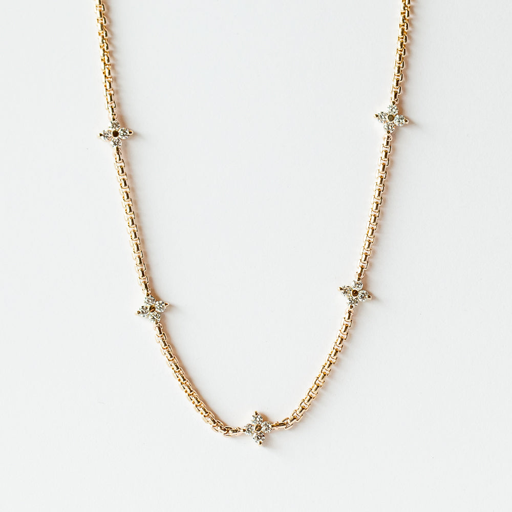 Zoe Chicco | Box Chain Necklace with Five Quad-Diamond Stations