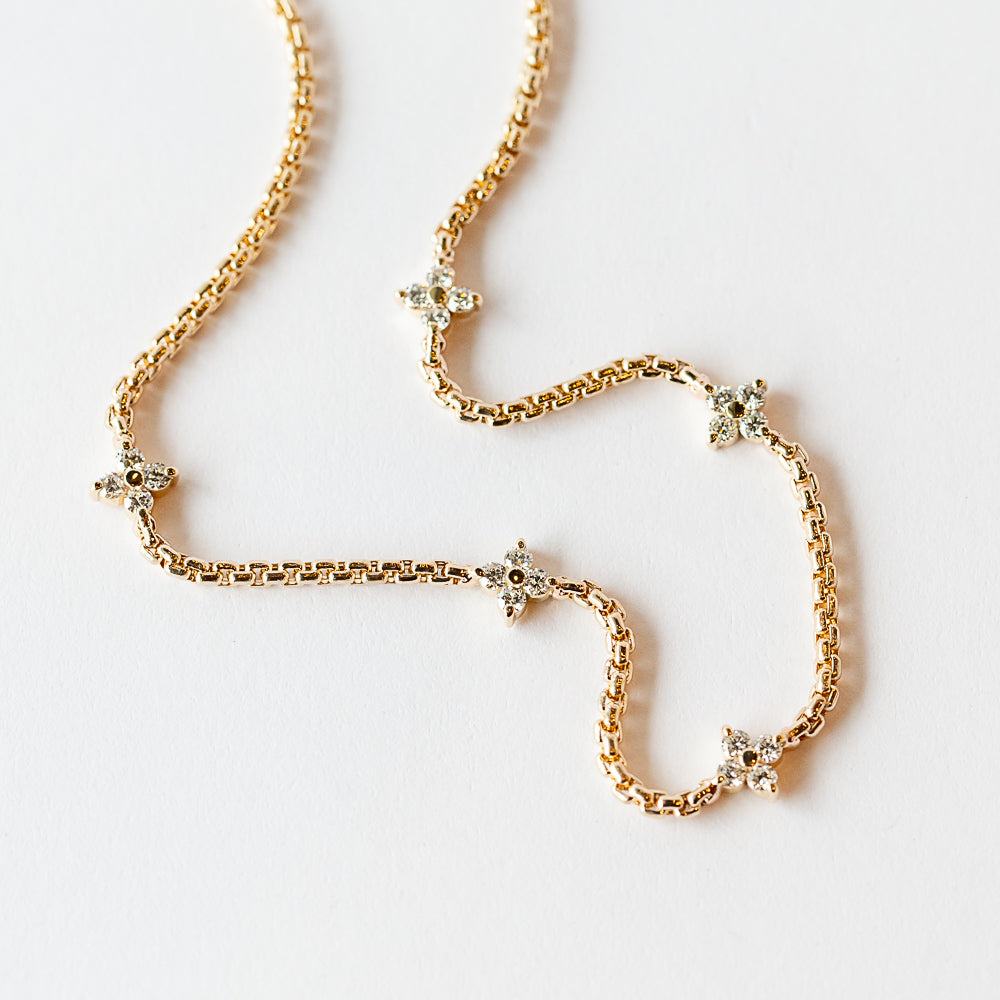 Zoe Chicco | Box Chain Necklace with Five Quad-Diamond Stations