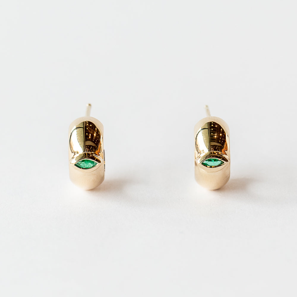 Zoe Chicco | Chubby Hoops with Bezel Set Marquise Emeralds