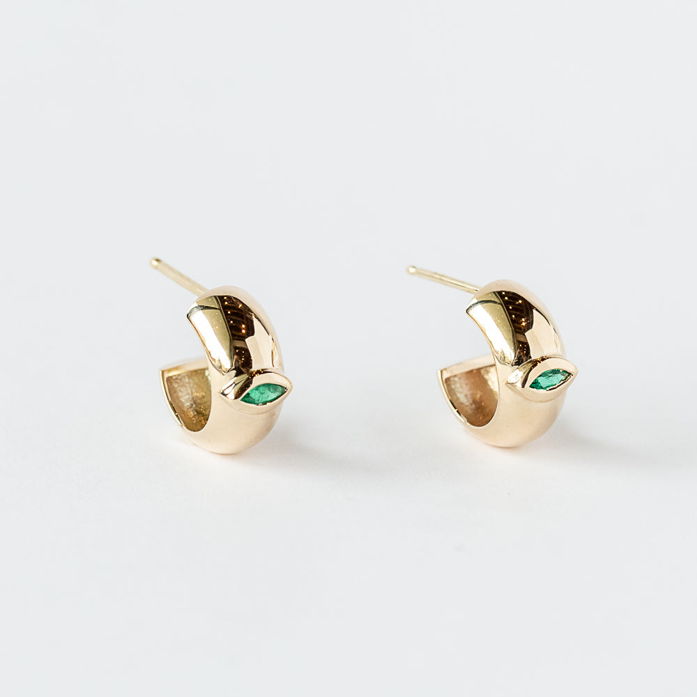 Zoe Chicco | Chubby Hoops with Bezel Set Marquise Emeralds