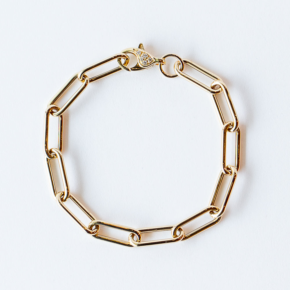 Zoe Chicco | Large Paperclip Chain Bracelet with Pave Diamond Lobster Clasp