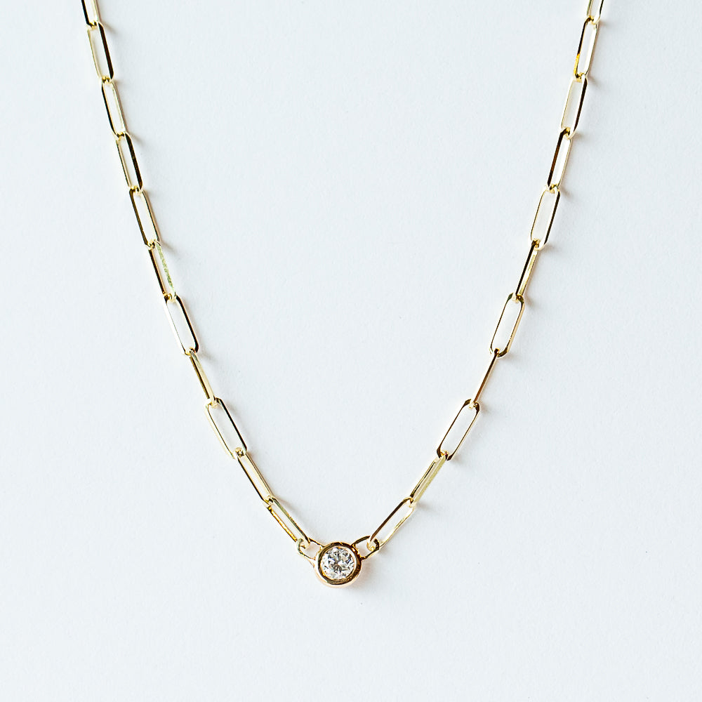 Zoe Chicco | Paperclip Chain Necklace with Floating Diamond