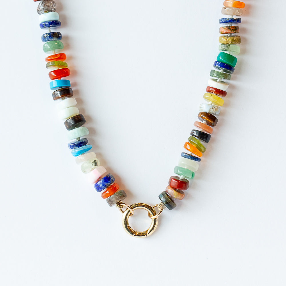 Zoe Chicco | Multicolor Bead Necklace with Round Charm Enhancer
