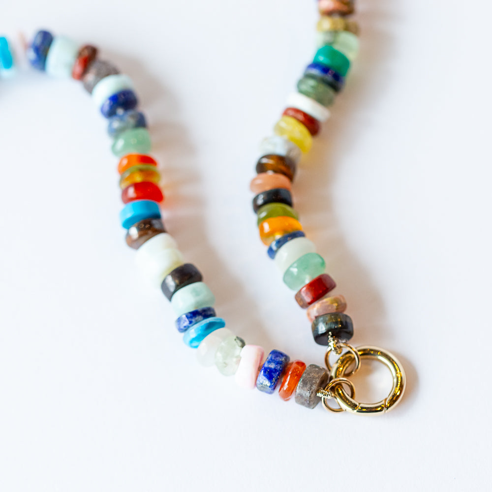 Zoe Chicco | Multicolor Bead Necklace with Round Charm Enhancer