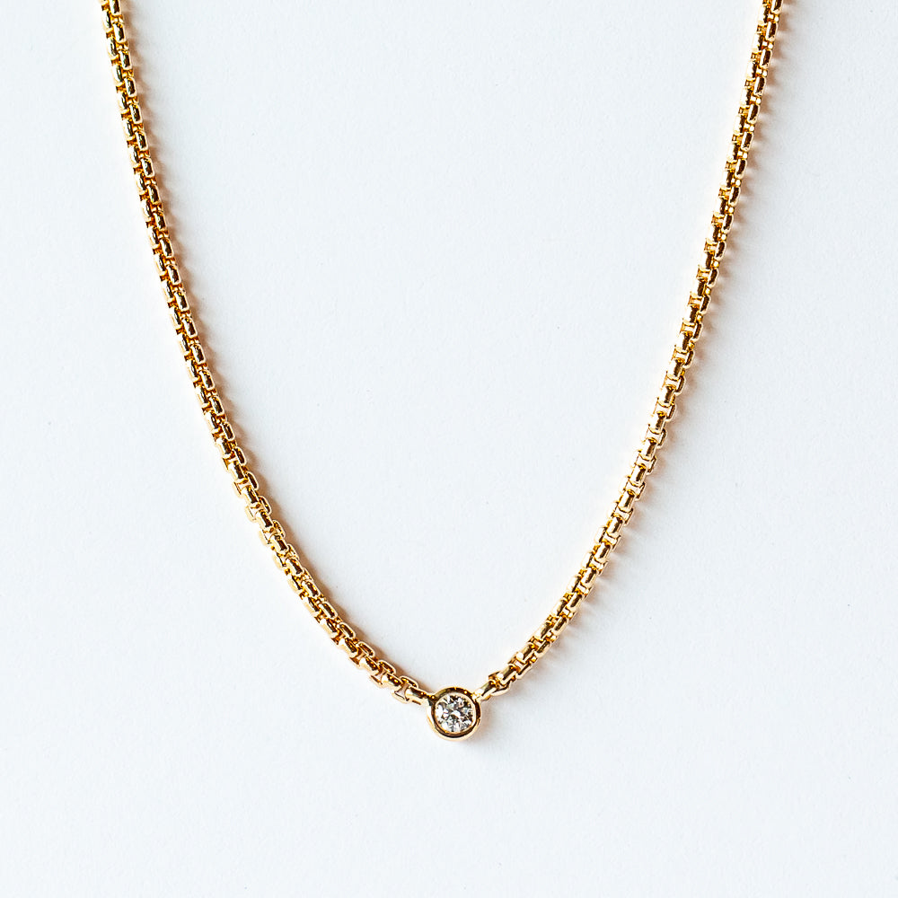 Zoe Chicco | Small Box Chain Necklace with Floating Diamond