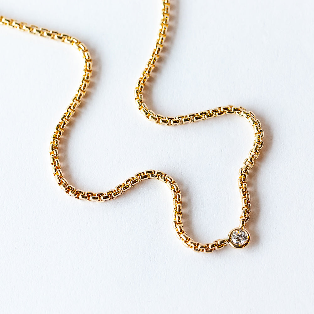 Zoe Chicco | Small Box Chain Necklace with Floating Diamond
