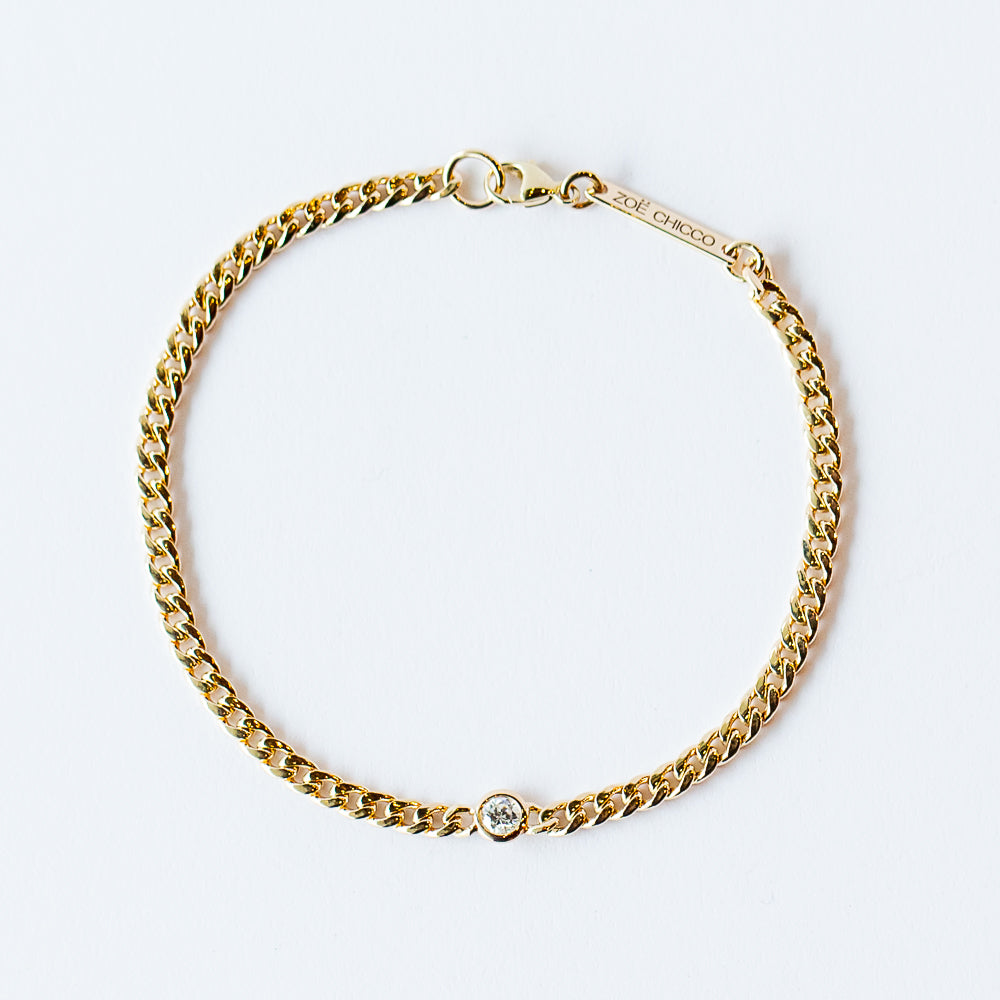 Zoe Chicco | Small Curb Chain Bracelet with Floating Diamond