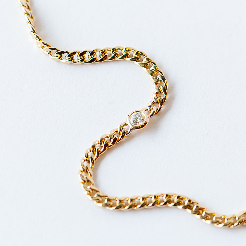 Zoe Chicco | Small Curb Chain Bracelet with Floating Diamond