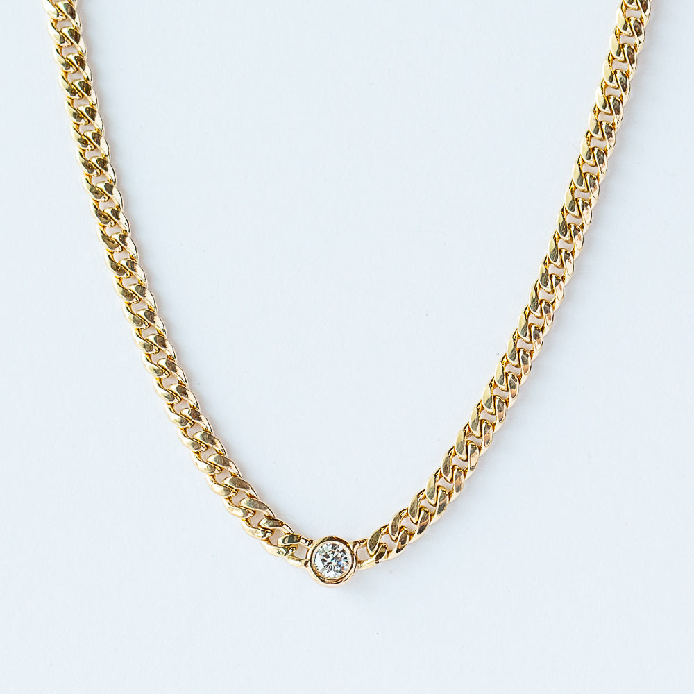 Zoe Chicco | Small Curb Chain Necklace with Floating Diamond