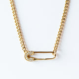 Zoe Chicco | Small Curb Chain Necklace with Pave Diamond Safety Pin Clasp