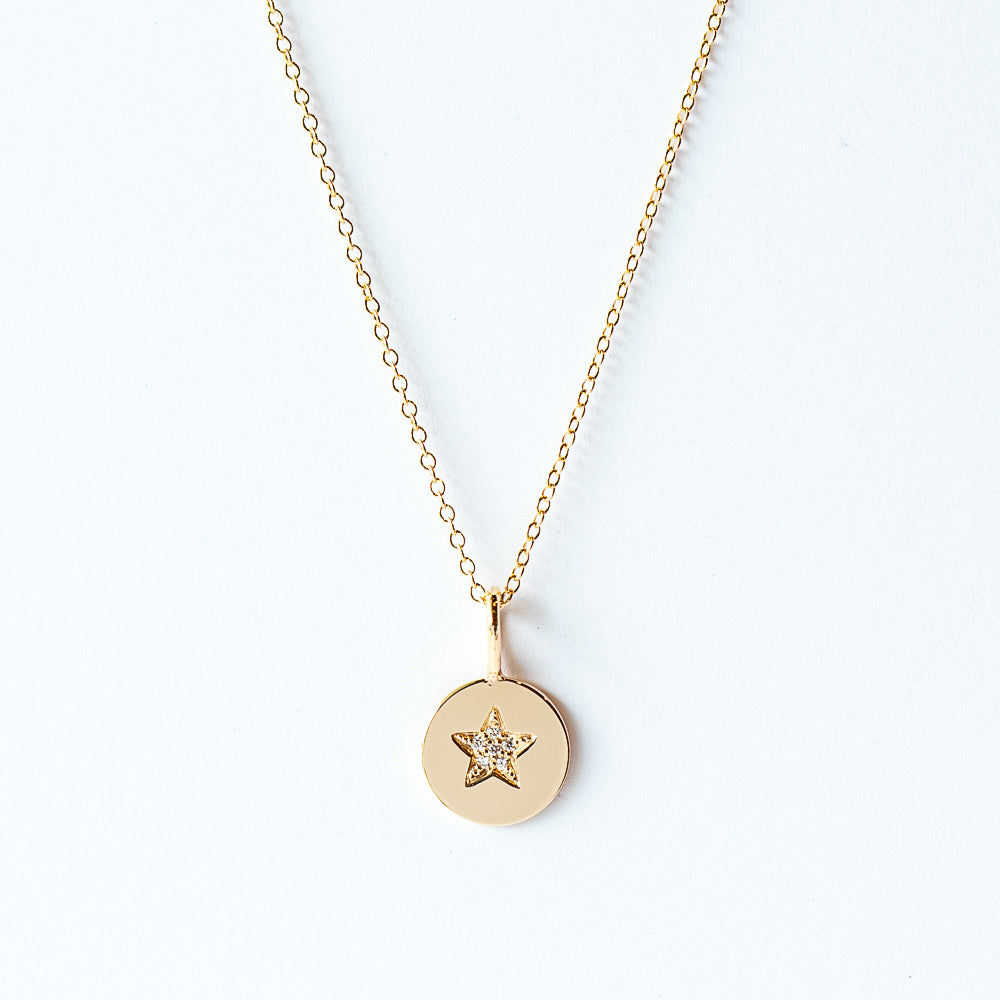 Zoe Chicco | Small Disc Charm with Pave Diamond Star