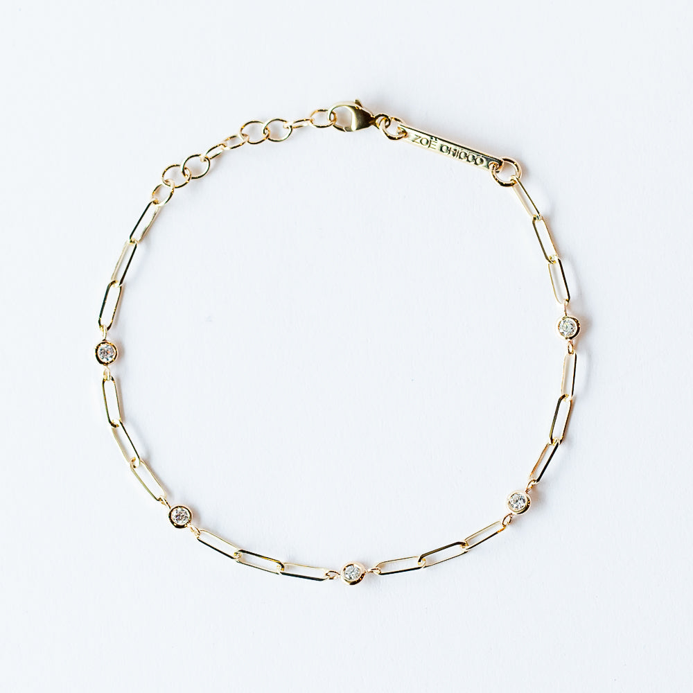 Zoe Chicco | Small Paperclip Chain Bracelet with Five Floating Diamonds