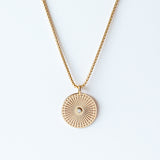 Zoe Chicco | Small Sunbeam Medallion Necklace with Diamond on Extra Small Box Chain