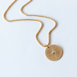 Zoe Chicco | Small Sunbeam Medallion Necklace with Diamond on Extra Small Box Chain