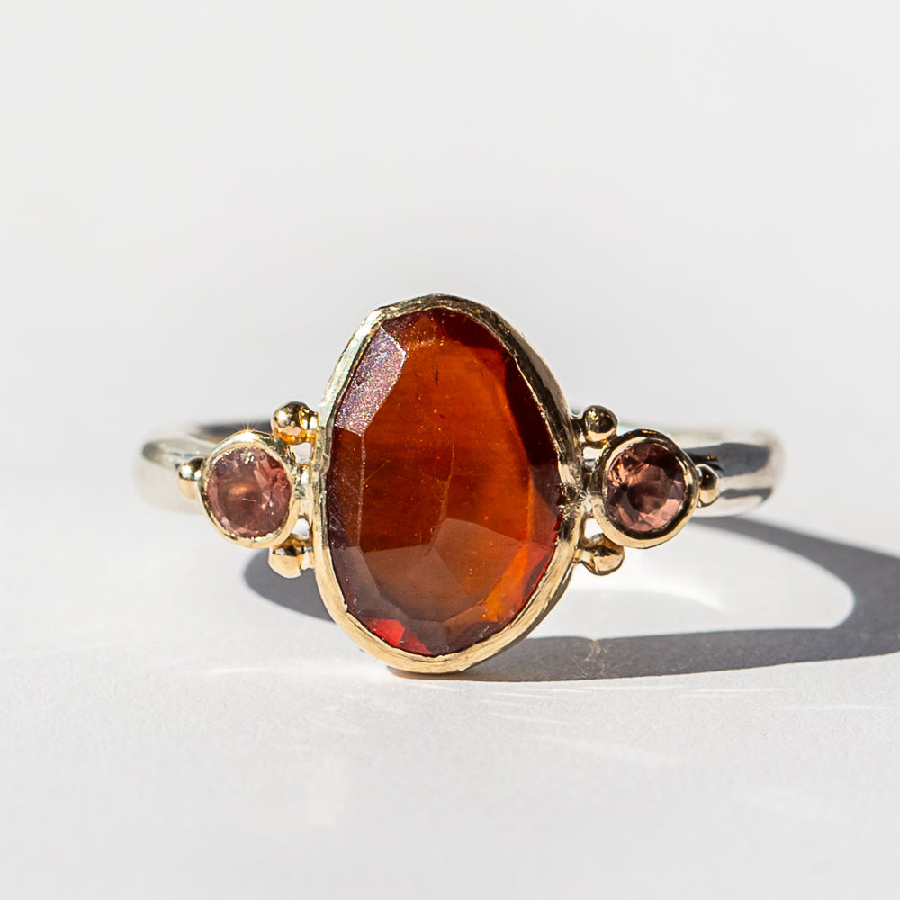 Hessonite Garnet and Sunstone Ring
