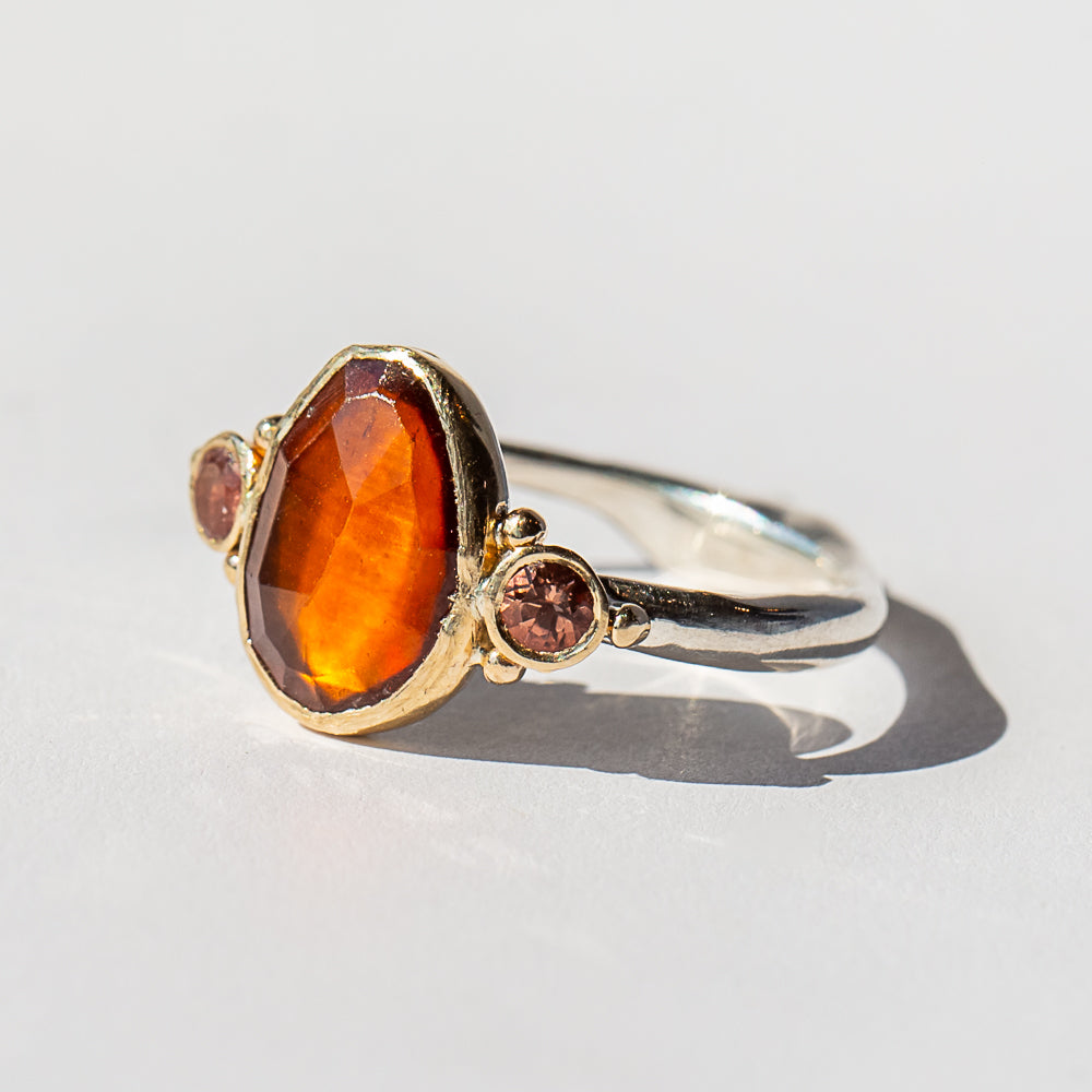 Hessonite Garnet and Sunstone Ring