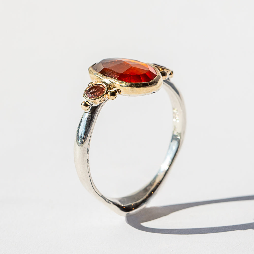 Hessonite Garnet and Sunstone Ring