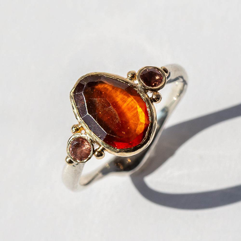 Hessonite Garnet and Sunstone Ring
