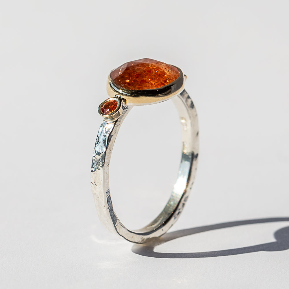 Indian Sunstone and Sapphire Ring
