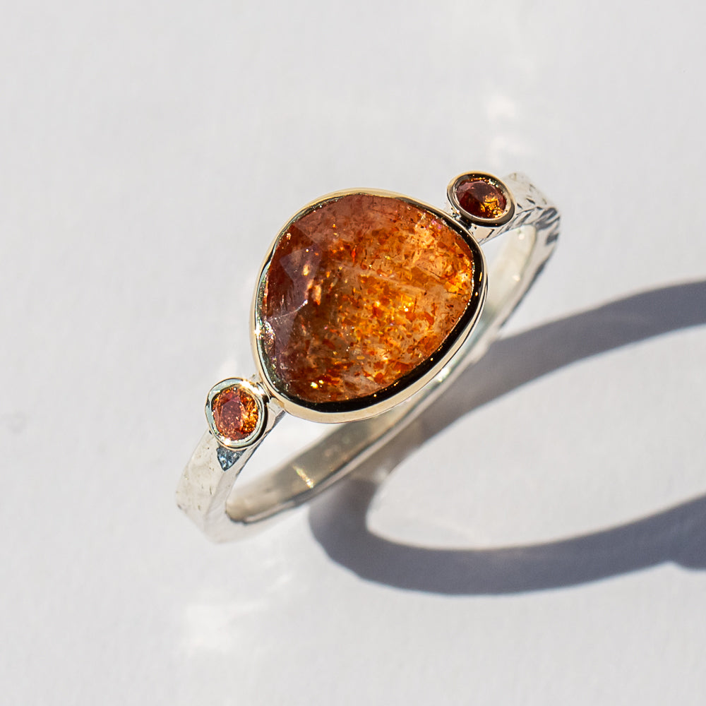 Indian Sunstone and Sapphire Ring