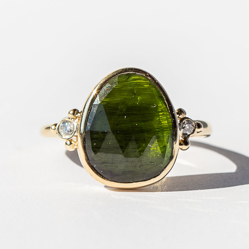 Moss Green Tourmaline and Diamond Ring