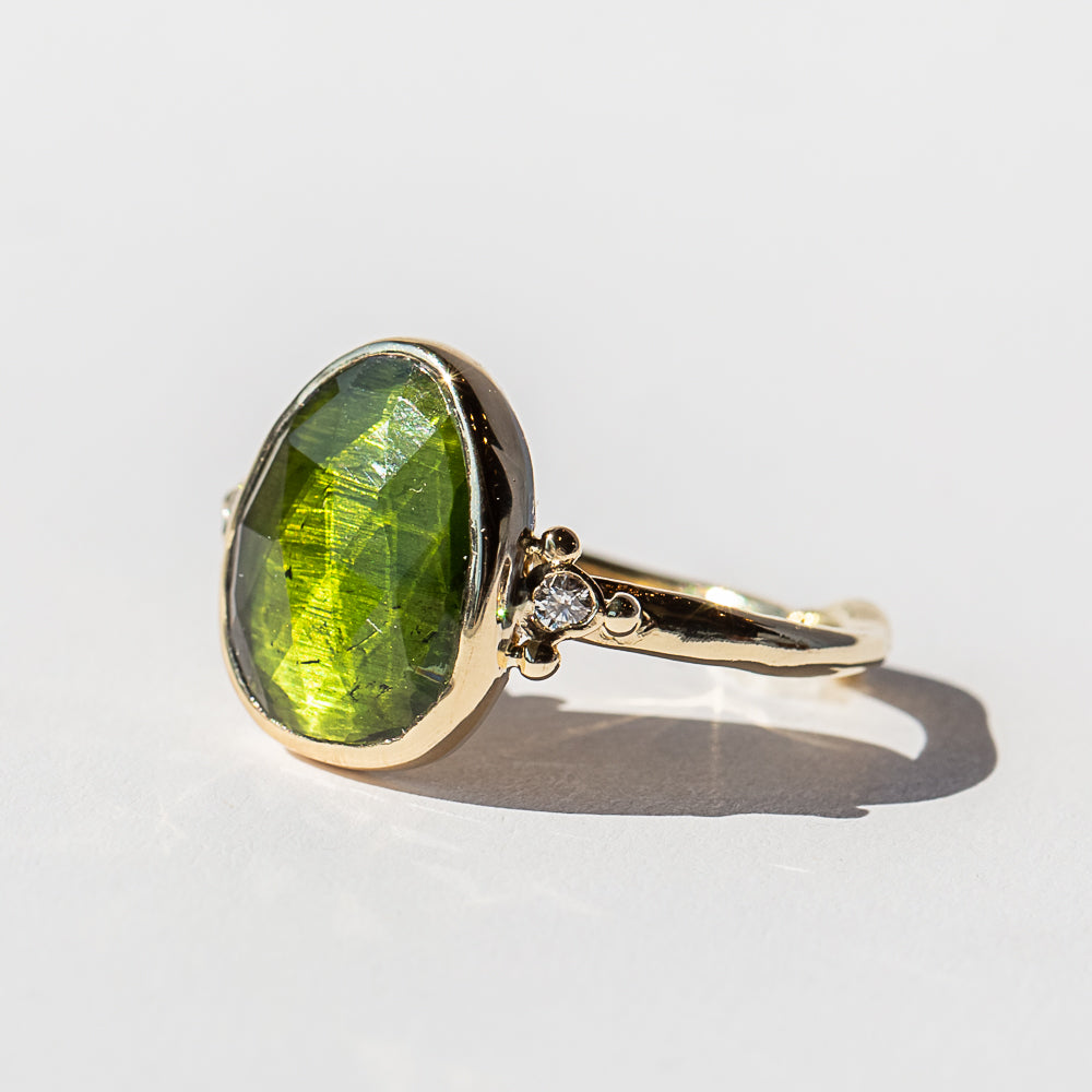 Moss Green Tourmaline and Diamond Ring