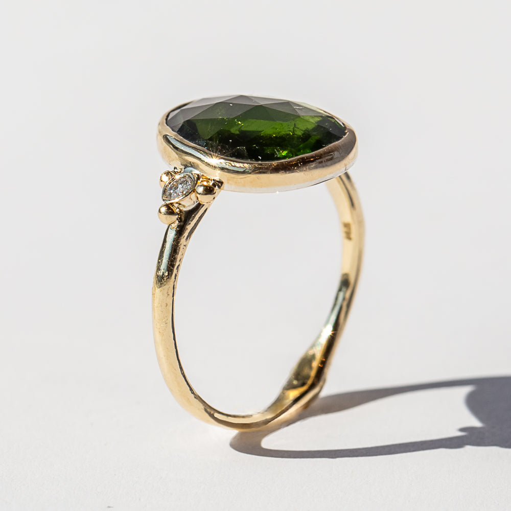 Moss Green Tourmaline and Diamond Ring