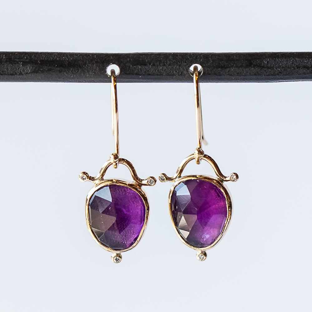 Royal Amethyst and Diamond Drop Earrings