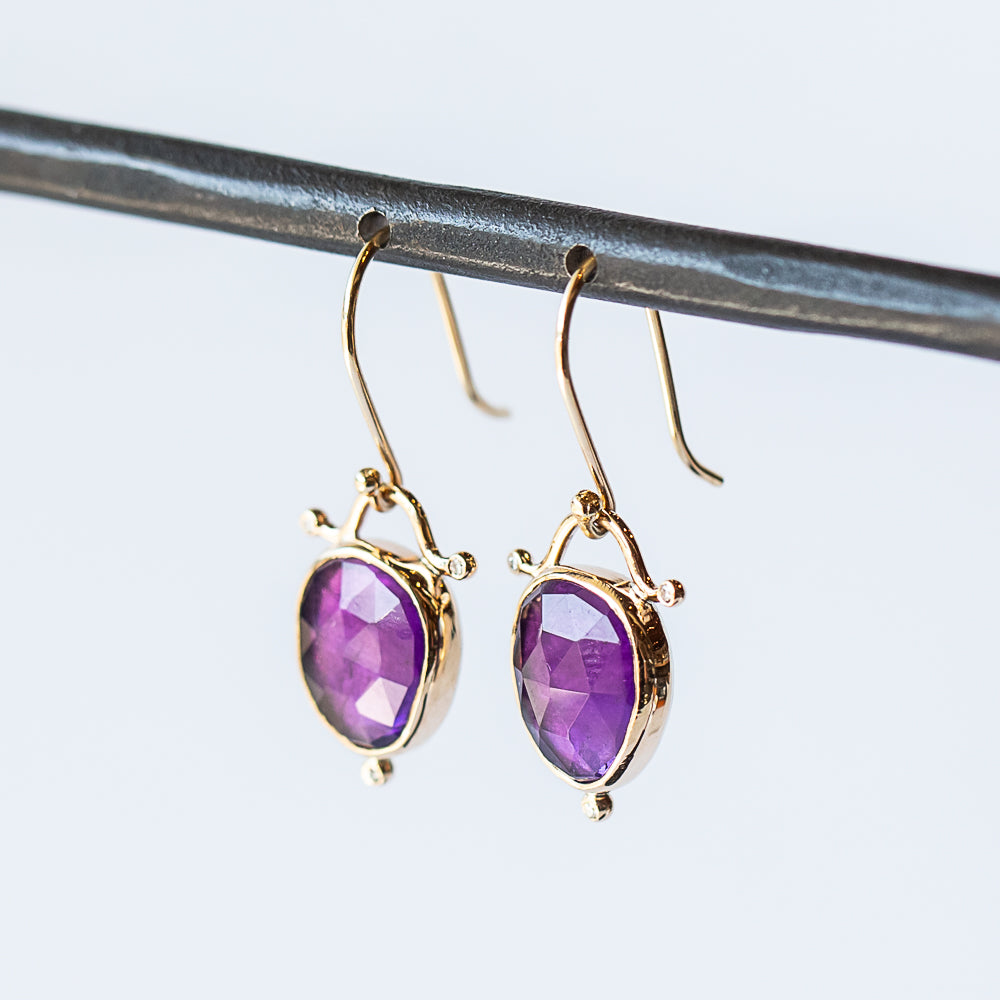 Royal Amethyst and Diamond Drop Earrings