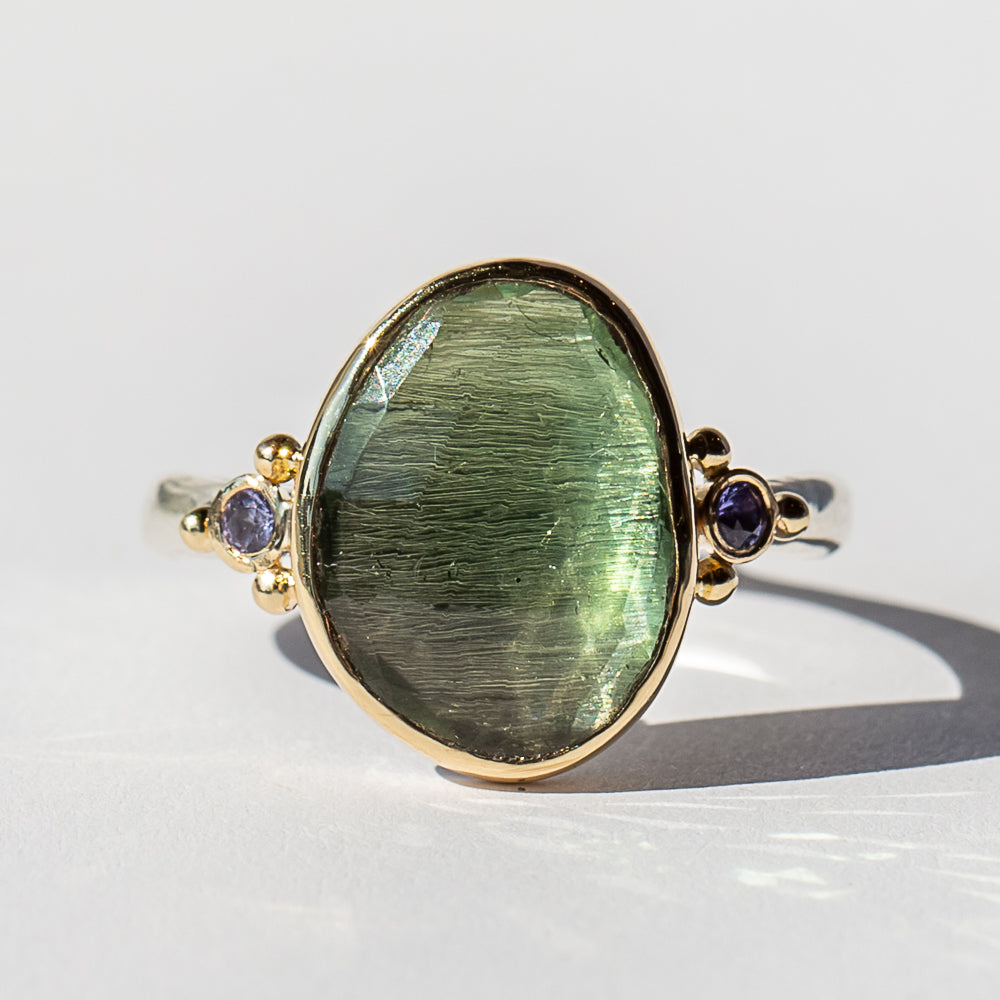 Seafoam Green Tourmaline and Tanzanite Ring