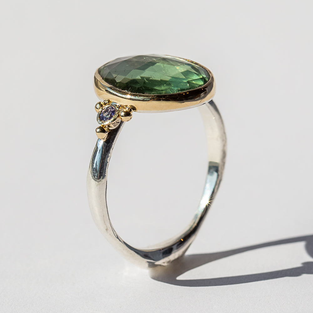 Seafoam Green Tourmaline and Tanzanite Ring