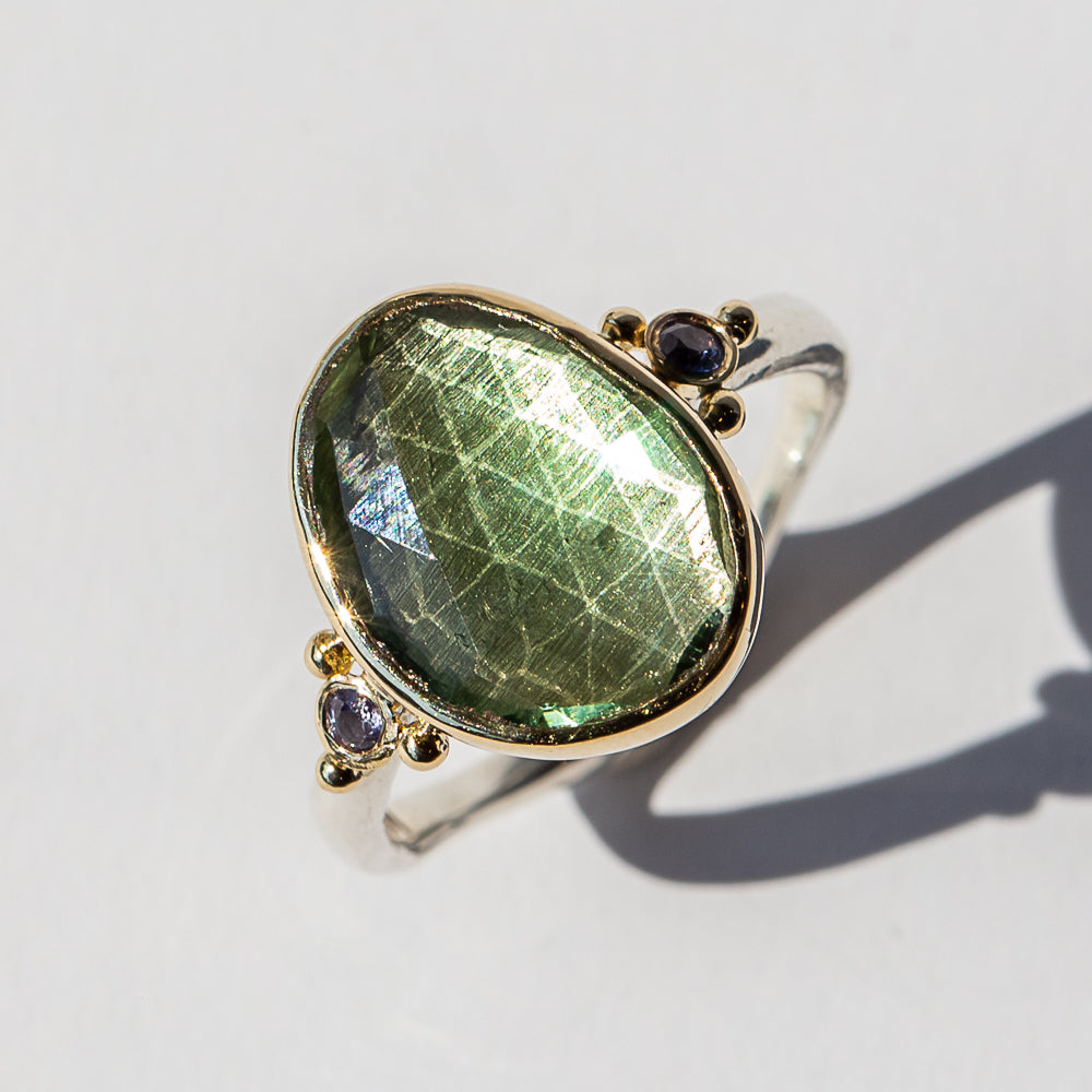 Seafoam Green Tourmaline and Tanzanite Ring