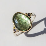 Seafoam Green Tourmaline and Tanzanite Ring