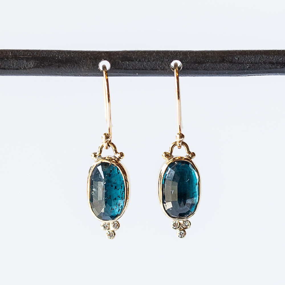 Teal Kyanite and Diamond Drop Earrings