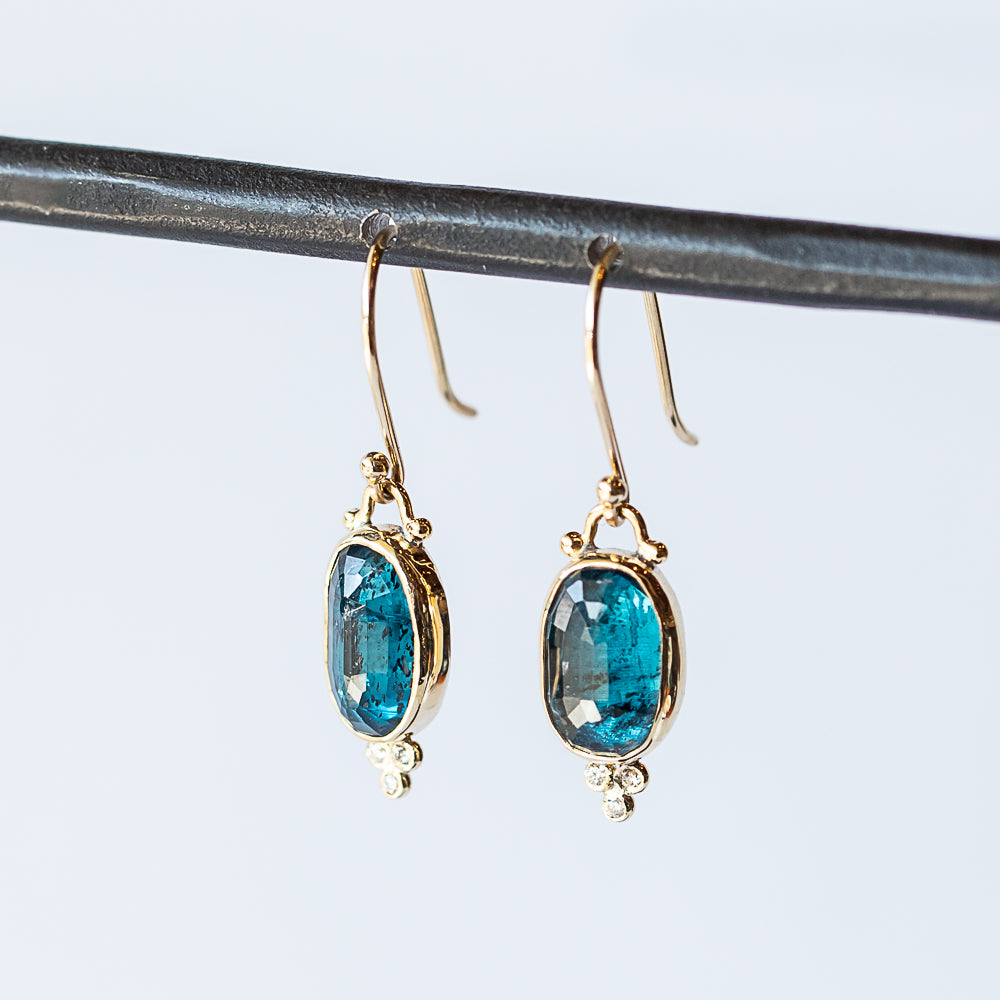 Teal Kyanite and Diamond Drop Earrings