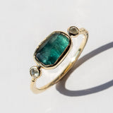 Teal Tourmaline and Salt and Pepper Diamond Ring