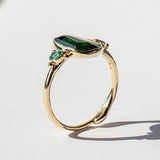 Teal Tourmaline and Emerald Ring